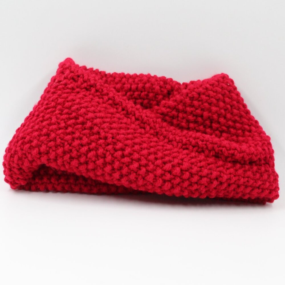 Handmade Knit Cherry Red Seed Stitch Acrylic Ear Warmer Headband